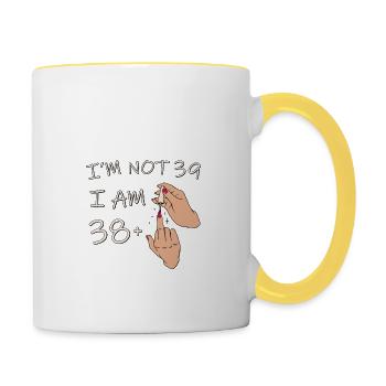 Je n’ai pas 39 ans, j’ai 38 ans plus 1 majeur, 39e - Mug contrasté - blanc/jaune - Droite