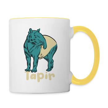 Tapir Strichzeichnung handgezeichnet - Geschenk - Tasse zweifarbig - Weiß/Gelb - Rechts