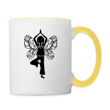 Yoga girl, butterfly wings, fairy, asana, teacher - Mug contrasté - blanc/jaune - Droite