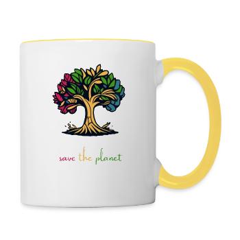 save the planet - Tasse zweifarbig - Weiß/Gelb - Rechts