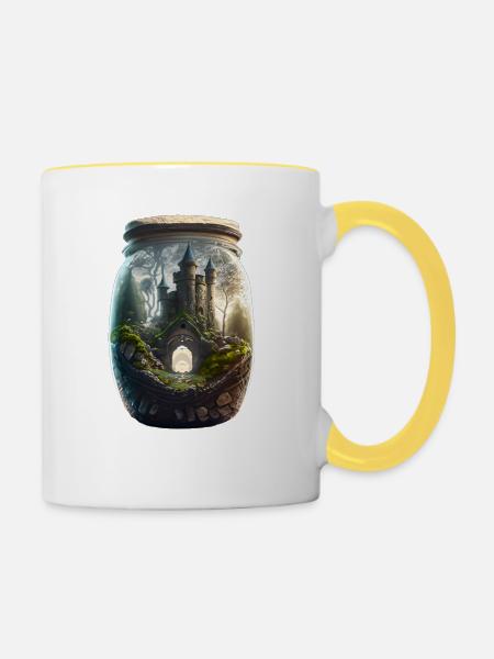 Ein Schloss im Glas - Tasse zweifarbig - Weiß/Gelb