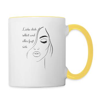 Liebe dich selbst und alles fügt sich - Tasse zweifarbig - Weiß/Gelb - Rechts