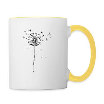Verspielte Pusteblume als Vektorgrafik - Tasse zweifarbig - Weiß/Gelb - Rechts