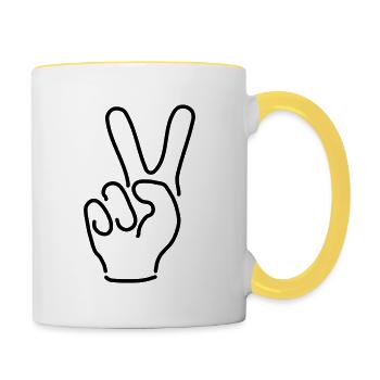 Victory Peace Hand Sign Silhouette Sign V - Contrasting Mug - white/yellow - Right