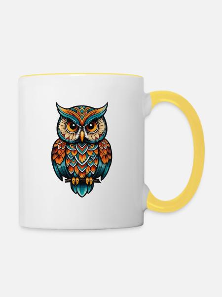 Eule Neo Traditional - Tasse zweifarbig - Weiß/Gelb