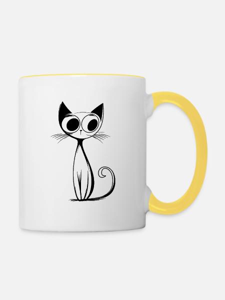 RetroCat Noir - Tasse zweifarbig - Weiß/Gelb