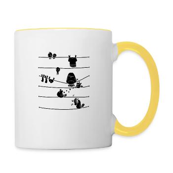 Vögel gestreiften Birdie Illustration Geschenk - Tasse zweifarbig - Weiß/Gelb - Rechts