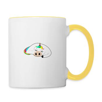 Weihnachten Einhorn neu new Geschenk Regenbogen - Tasse zweifarbig - Weiß/Gelb - Rechts