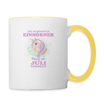 Einhorn Einhörner Juli Geschenk Geburtstag - Tasse zweifarbig - Weiß/Gelb - Rechts