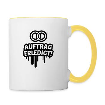 Auftrag erledigt, ehe, hochzeit 1c - Tasse zweifarbig - Weiß/Gelb - Rechts