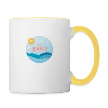 Hello summer Hallo Sommer T Shirt Print - Tasse zweifarbig - Weiß/Gelb - Rechts