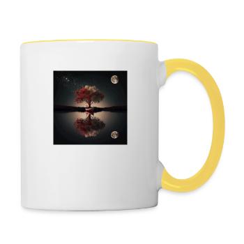 Verträumte Insel bei Nacht - Tasse zweifarbig - Weiß/Gelb - Rechts