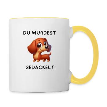 Du wurdest gedackelt! - Tasse zweifarbig - Weiß/Gelb - Rechts