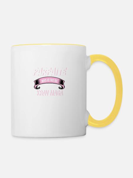 Krav maga cadeau humour - Mug contrasté - blanc/jaune