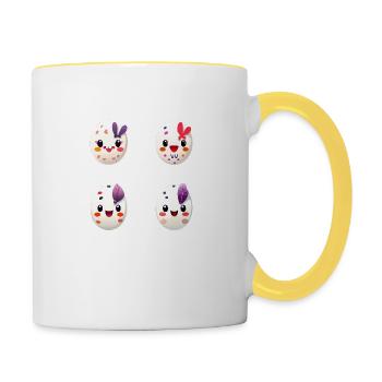 Vier bunte Eier Osterei Ostern - Tasse zweifarbig - Weiß/Gelb - Rechts