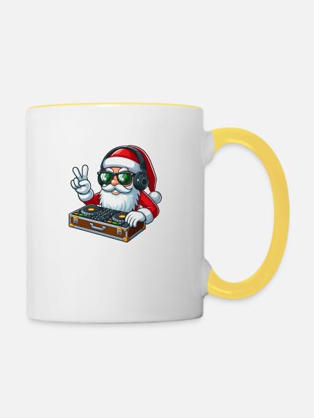 Cooler Weihnachtsmann mit Sonnenbrille - Tasse zweifarbig - Weiß/Gelb