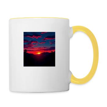 Magischer Sonnenuntergang über den Bergen - Tasse zweifarbig - Weiß/Gelb - Rechts