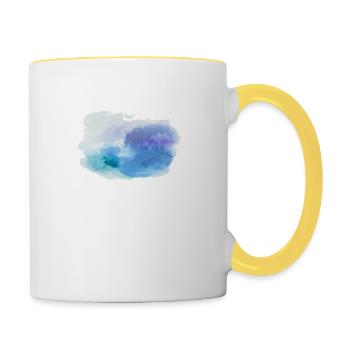 Aquarell Wasserfarben Weiß Türkis wolkig Geschenk - Tasse zweifarbig - Weiß/Gelb - Rechts