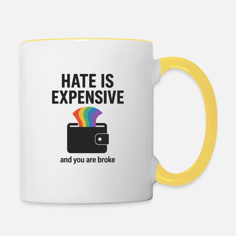 Hate Is Expensive Wallet Graphic - Contrasting Mug - white/yellow