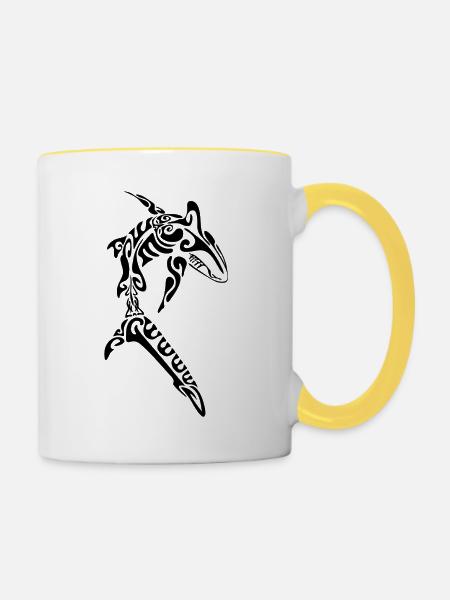 Schwarze Hai - Tasse zweifarbig - Weiß/Gelb