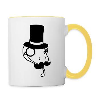 visage monsieur monsieur monsieur messieurs cylindre empire mon - Mug contrasté - blanc/jaune - Droite