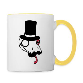 kopf herr sir gentlemen zylinder reich monokel bri - Tasse zweifarbig - Weiß/Gelb - Rechts