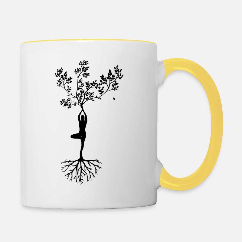Yoga Tree, Yoga, Tree, Tree, Relax - Contrasting Mug - white/yellow