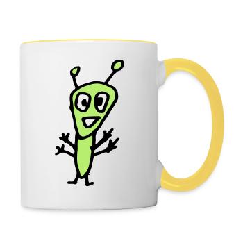 Cool alien - childers style drawing - Contrasting Mug - white/yellow - Right