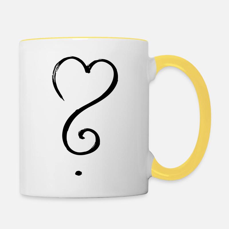 Le cœur du point d’interrogation s’épanouit - Mug contrasté - blanc/jaune