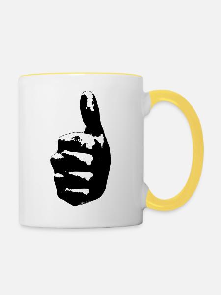 Daumen hoch - Tasse zweifarbig - Weiß/Gelb