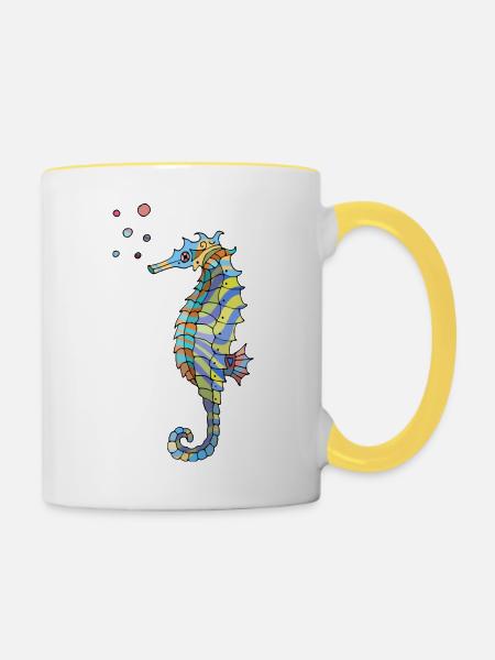 Seepferdchen - Tasse zweifarbig - Weiß/Gelb