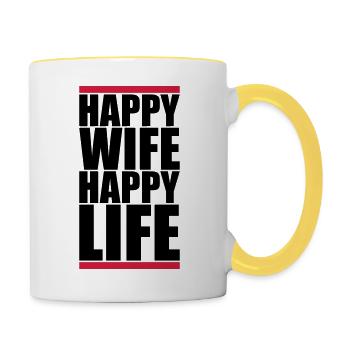 Texte Mme Happy - Mug contrasté - blanc/jaune - Droite