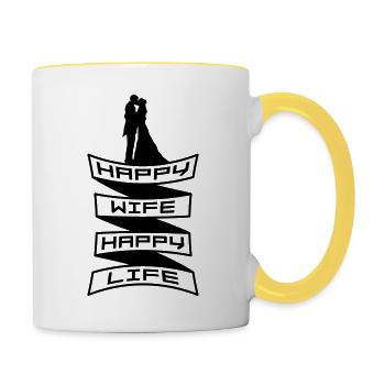 Bannière happy wedding - Mug contrasté - blanc/jaune - Droite