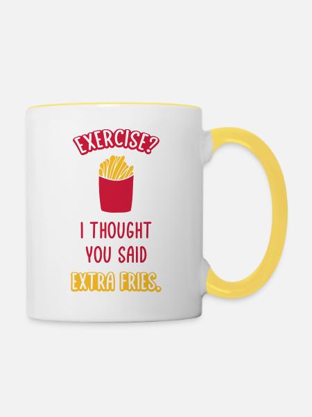 Exercise Extra Fries Zitat - Tasse zweifarbig - Weiß/Gelb