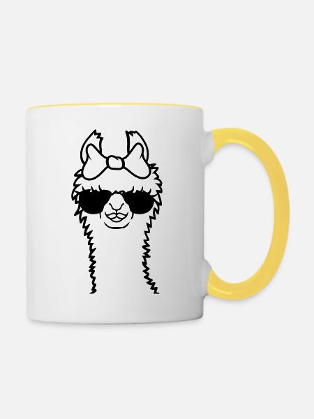 Sonnenbrille Mama Lama cool - Tasse zweifarbig - Weiß/Gelb