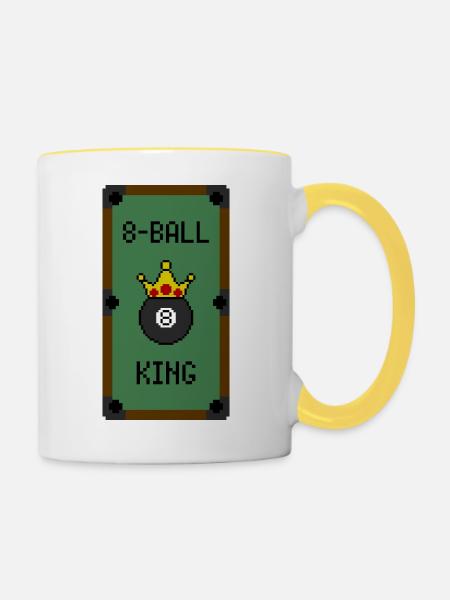 Retro 8-Bit 8-Ball King (Table) - Tasse zweifarbig - Weiß/Gelb