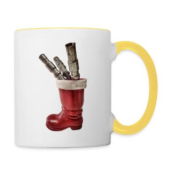 Santa Claus Boots Car Parts Ignition Cable Christmas - Contrasting Mug - white/yellow - Right