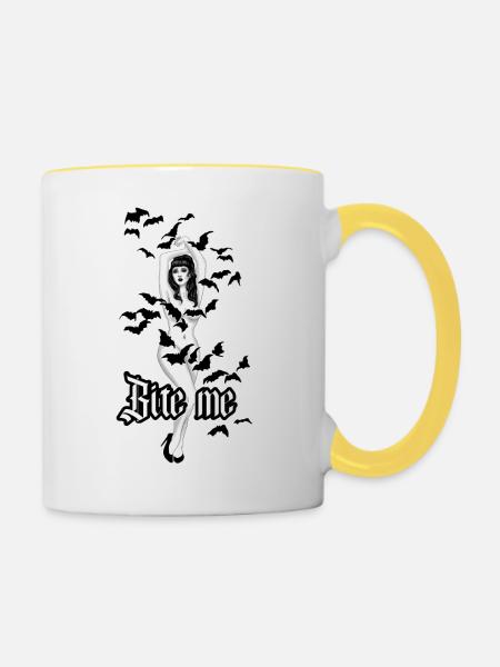 Beiß mich Vampire Fledermäuse - Tasse zweifarbig - Weiß/Gelb