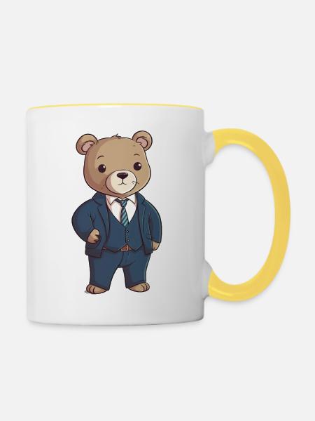 Bär im Anzug - Tasse zweifarbig - Weiß/Gelb