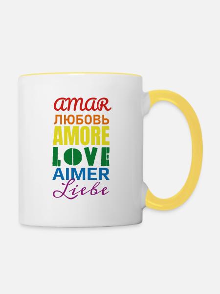 Liebe - Tasse zweifarbig - Weiß/Gelb