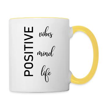 Positive Gedanken - Tasse zweifarbig - Weiß/Gelb - Rechts