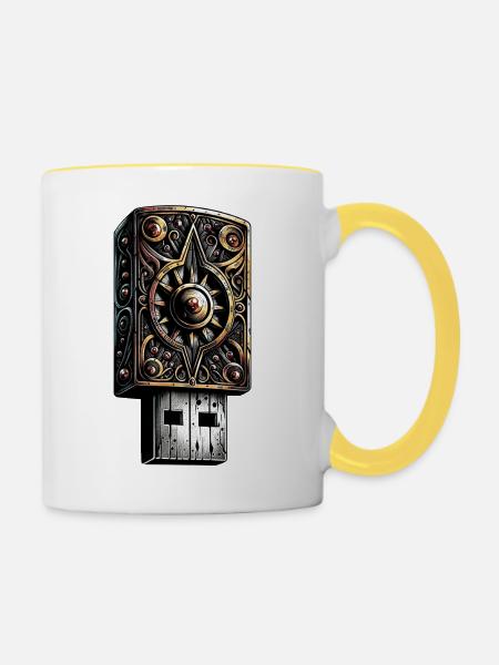 Dunkler USB-Stick - Tasse zweifarbig - Weiß/Gelb