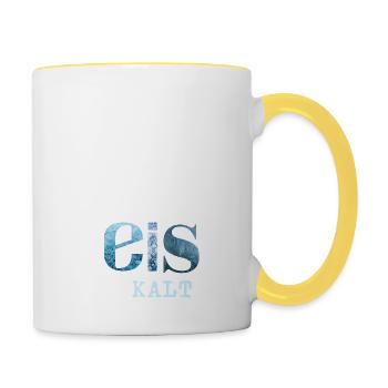 T-Shirt - Meine Frau ist eis kalt! - Tasse zweifarbig - Weiß/Gelb - Rechts