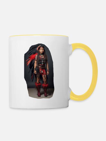 Indianer Mädchen - Tasse zweifarbig - Weiß/Gelb