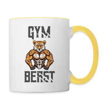 Bête de gymnastique guépard - Mug contrasté - blanc/jaune - Droite