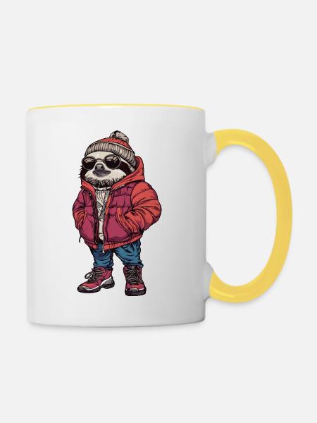 Faultier Fashion Winter - Tasse zweifarbig - Weiß/Gelb