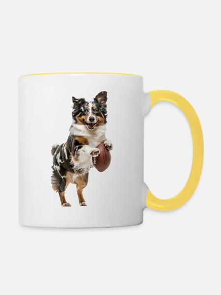 Australischer Schäferhund - Tasse zweifarbig - Weiß/Gelb