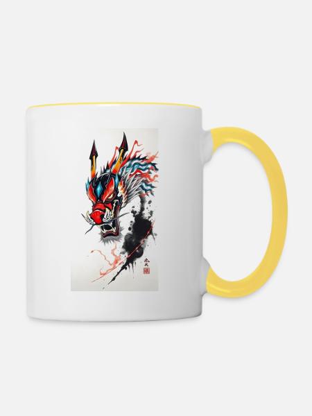 Dragon head - Tasse zweifarbig - Weiß/Gelb