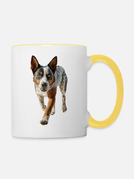 Australischer Treibhund - Tasse zweifarbig - Weiß/Gelb