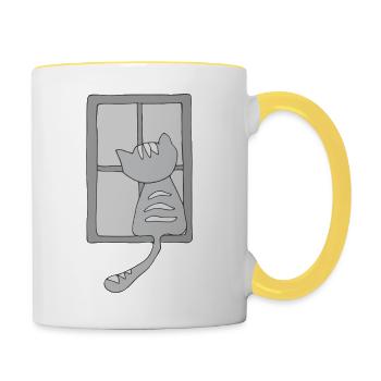 Cat at the window gray - Contrasting Mug - white/yellow - Right